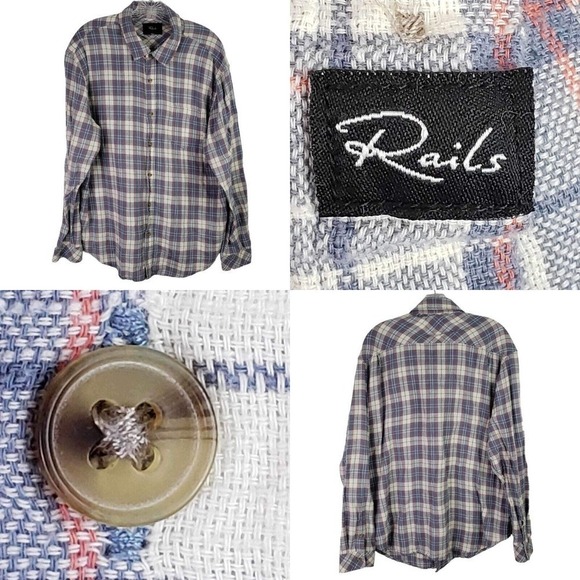 Rails Button Up Shirt Mens Size XL Blue White Red Plaid Long Sleeve Wyatt - Picture 1 of 10